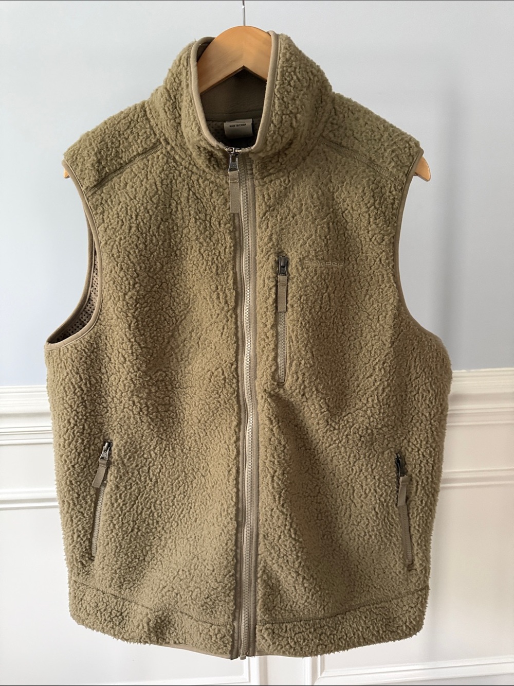 Banded Casual Wear Sherpa Fleece Vest Mens L Taupe Khaki Full Zip Outdoor Hunt